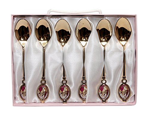 Royal Flatware 6pc Gold-Plated 24K Demi Spoons Dessert Antique Flatware Set