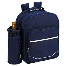 (D) 2 Person Picnic Backpack Bag, Full Equipment Set for Outdoor (Navy Blue)