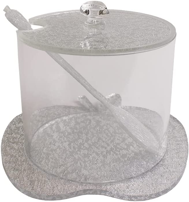 (D) Judaica Lucite Honey Dish with Lid and Spoon Apple Shape Base