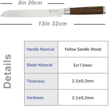 (D) Judaica Fine Edge Blade 8 Inch Bread Knife For Kitchen (Pakkawood Handle)