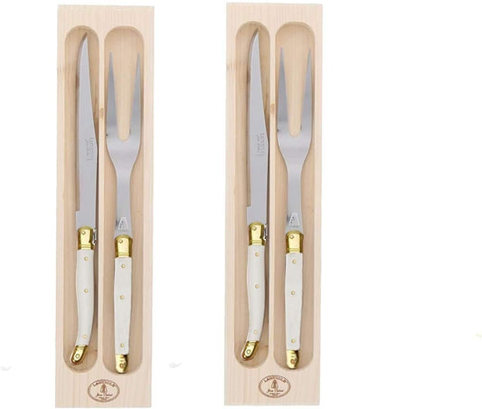 (D) Laguiole Flatware Jean Dubost Carving Fork and Knives Set 2 PACK