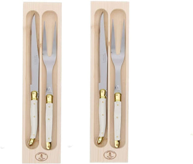 (D) Laguiole Flatware Jean Dubost Carving Fork and Knives Set 2 PACK (Ivory)