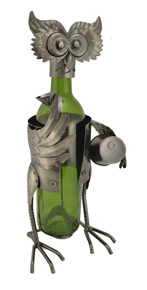 (D) Wine Bottle Holder, Owl with Barrel, Bar Counter Decoration
