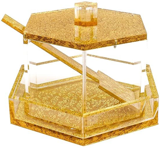 (D) Judaica Honey Dish with Lid and Spoon Acrylic Hexagon