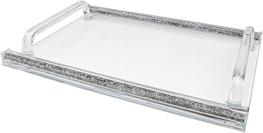 (D) Judaica Crystal Glass Tray for Serving with Inner Stones 16.5"x11.75"