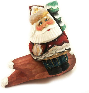 (D) Russian Souvenirs Vintage Santa Statue on Log
