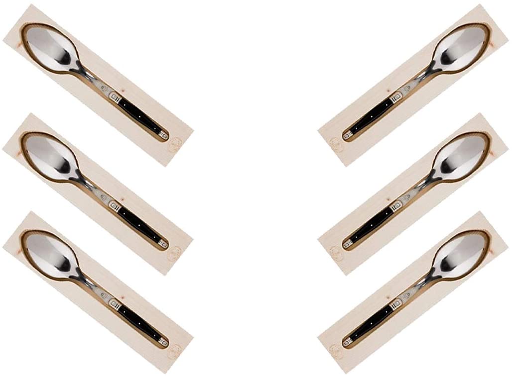 (D) Languiole Flatware, French Serving Spoon, Vintage, Hand Made (Black, 6 PC)