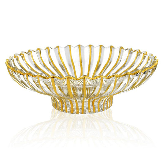 Gifts Plaza (D) Elegant Fluted Glass Bowl Decorative Centerpiece with Gold Accent 3.9" x 12.5"