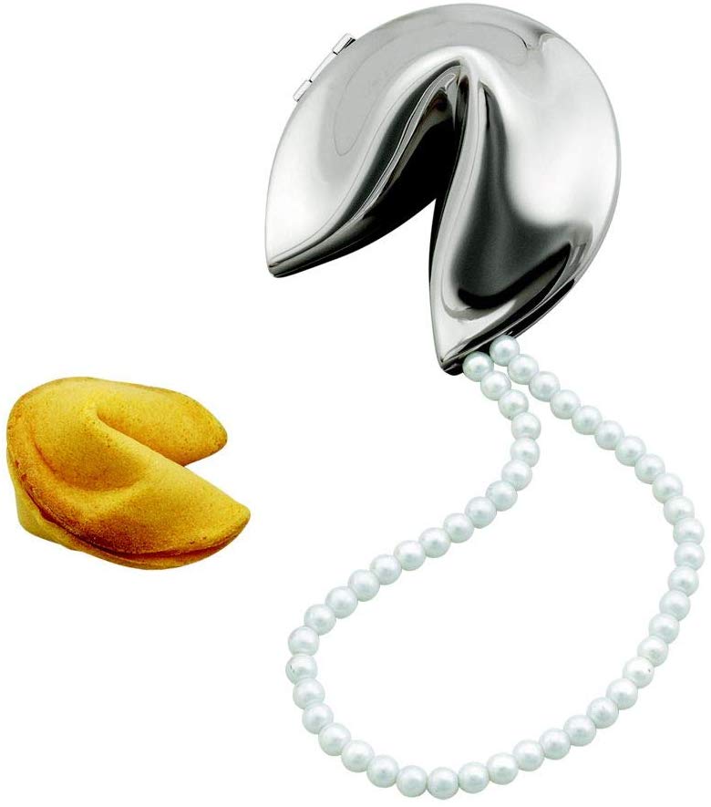 (D) Metal Fortune Cookie Shaped Jewelry Box, Silver Wedding Keepsake B