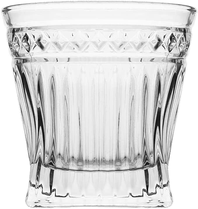 (D) Crystal Decanter Line Design Set with 6 Cups Clear 16.9 Oz