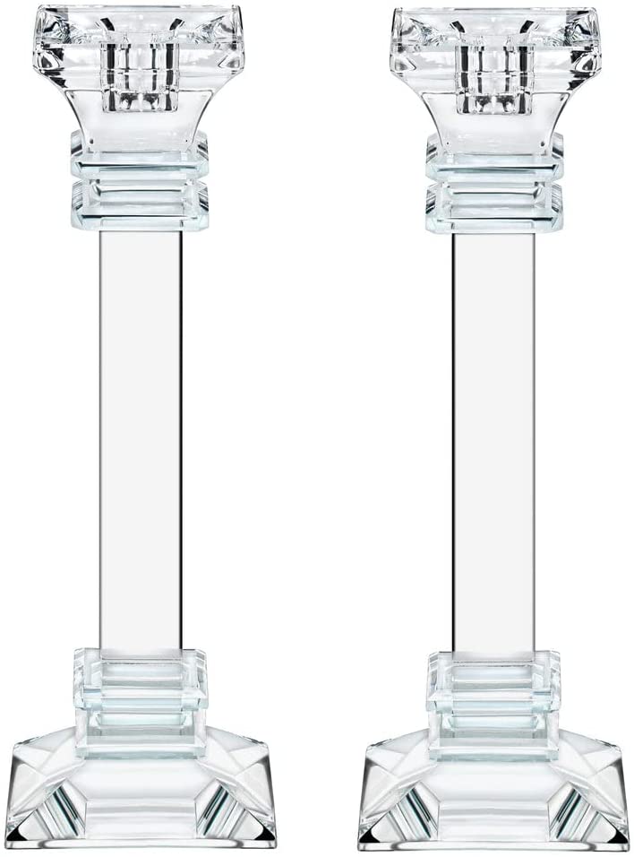 (D) Judaica Set of 2 Crystal Taper Candleholder Clear Modern