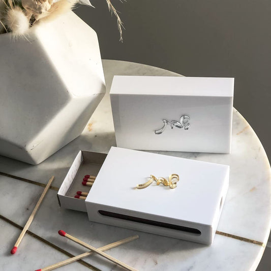 (D) Judaica Lucite White Matches Box Small Text Design (Gold)