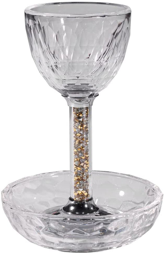 (D) Judaica Crystal Glass with Stones, Kiddush Cup for Passover