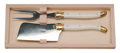 (D) Laguiole Handmade French 2-pc Cheese Set with Ivory Handles, Vintage
