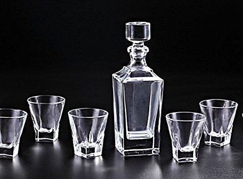 Denizli Set of 21.3 Oz. Clear Glass Decanter and Six 5.41 Oz. Whisky Glasses