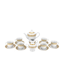 Royalty Porcelain 17-pc Tea set Greek Key Ornament For 6, Bone China Porcelain (Gold)