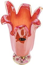 Italian Collection Footed Murano Glass Flower Centerpiece Vase 16 Inch (Pink)