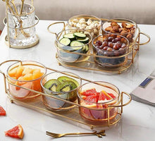 (D) Judaica Elaborate Dip Bowl Set with Tray Serving Table Bowls (4 PC, Clear)