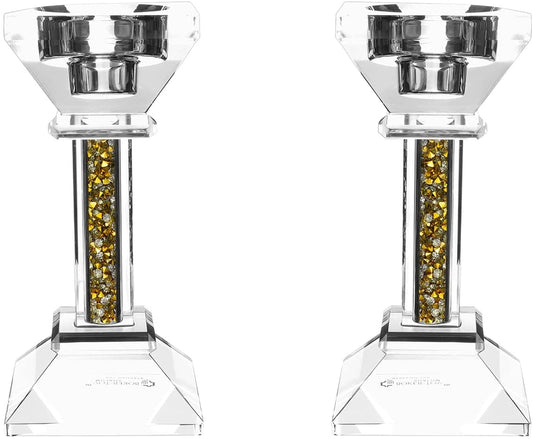 (D) Judaica Crystal Candlesticks with Stones Candle Holder