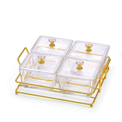 (D) Elaborate Dip Bowls with Lids Square Set in a Tray (4 Bowls)