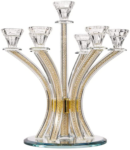 (D) Judaica Crystal Candelabra with Inner Net Design 7 Arms
