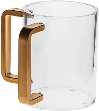 (D) Judaica Wash Cup Lucite Matt Handles Clear Negel Vasser Cup 4 7/8 H (Gold)