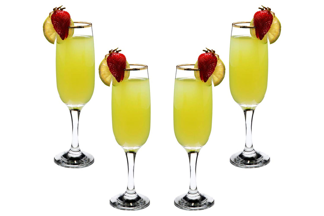 Romantic Flute Stemmed Glasses for Cocktails Gold Rim 8.25 oz Set of (4)