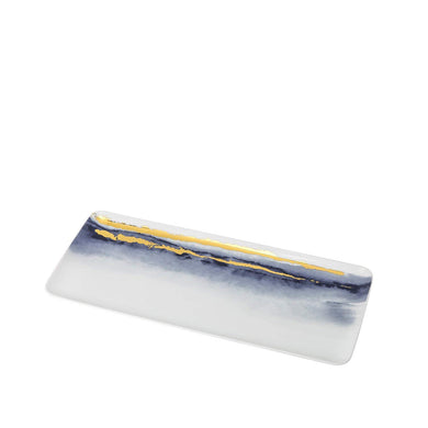 Royalty Porcelain White Blue Serving Platter 14 Inches, Food Tray