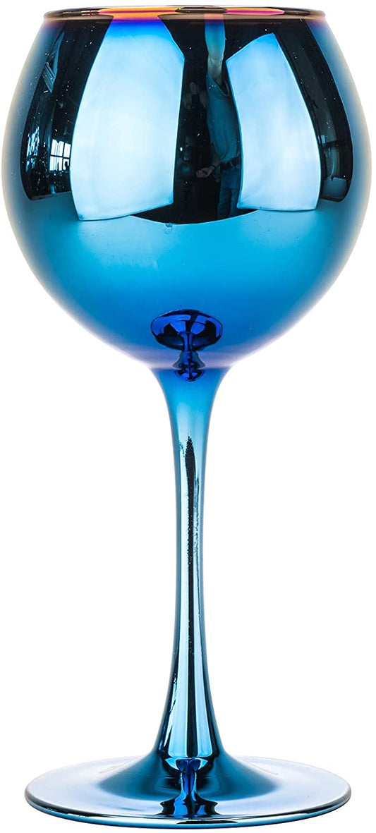 Set Of 6 Amethyst Wine Goblet Glasses 12, Blue Rainbow Design