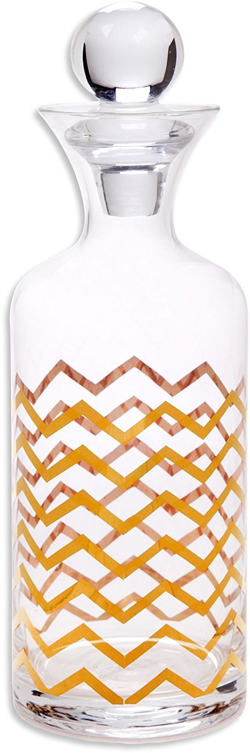 Denizli Spirits 'Chevron' Whiskey Bottle Crystal Decanter with 24K Gold, 30 Oz