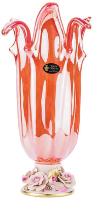 Italian Collection Footed Murano Glass Flower Centerpiece Vase 16 Inch (Pink)