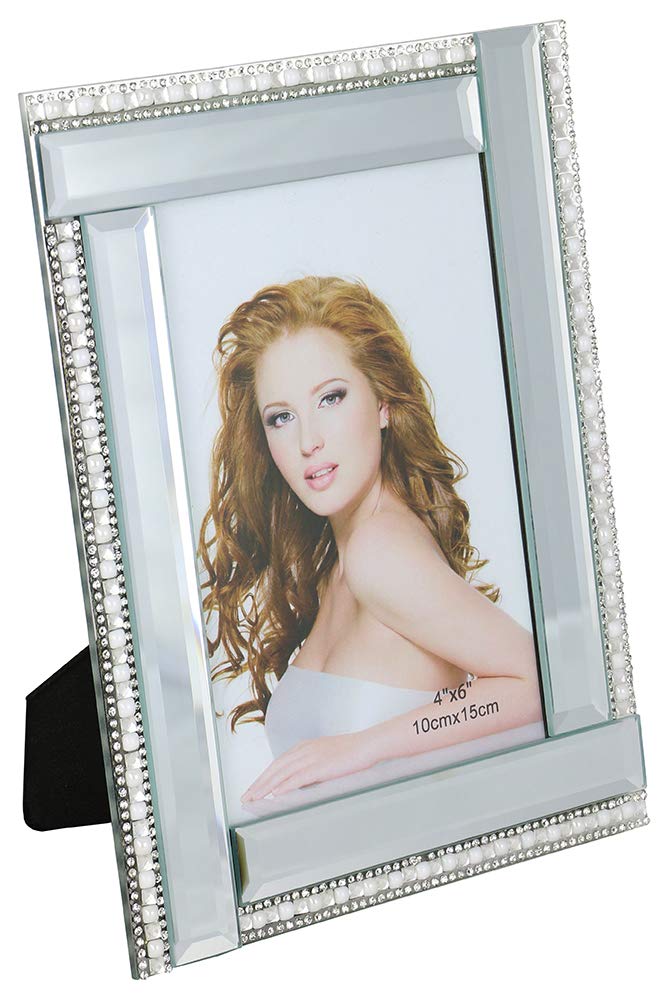 (D) Decorative Crystallized Photo Frame with Small Pearl and Crystal Lines