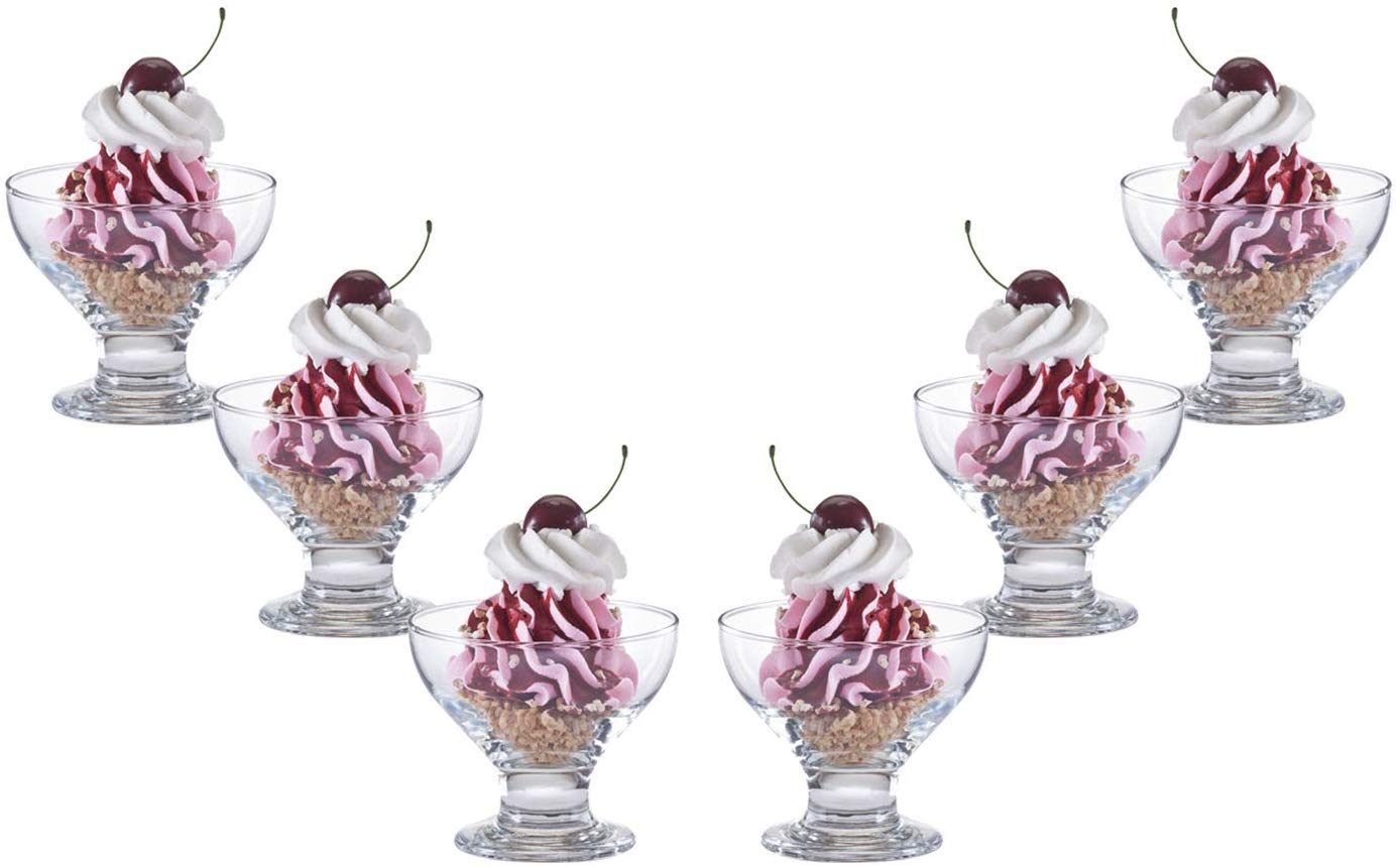 Charming Ice Cream Glass Bowl, Dessert Dish or Cup 9.5 Oz, Set of (6)
