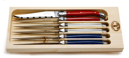Laguiole Steak Knives in Tray - 6pc. Stainless Steel Cutlery Set