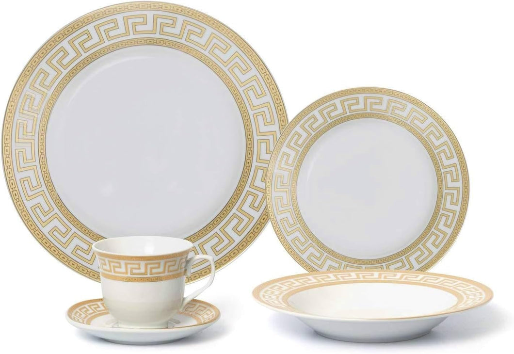 Premium 5-pc Dinner Set for 1 - Fine Porcelain with Elegant Gold Decoration on White