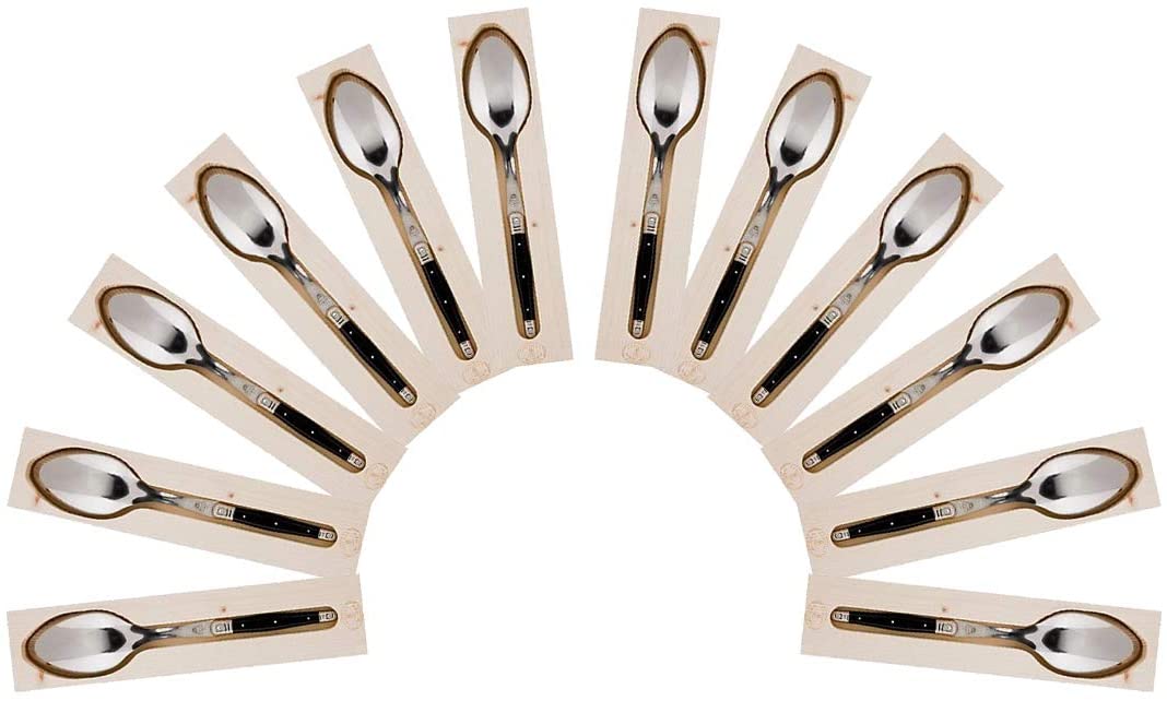 (D) Languiole Flatware, French Serving Spoon, Vintage, Hand Made (Black, 12 PC)