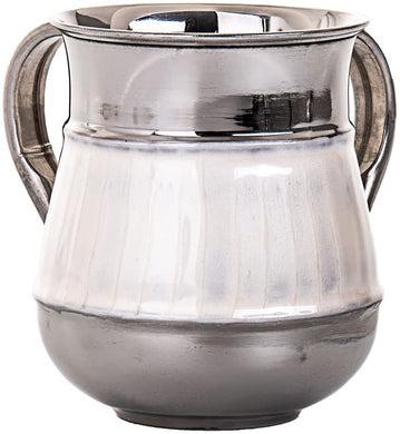 (D) Judaica White Wash Cup with White Enamel Decor 5.5 Inches