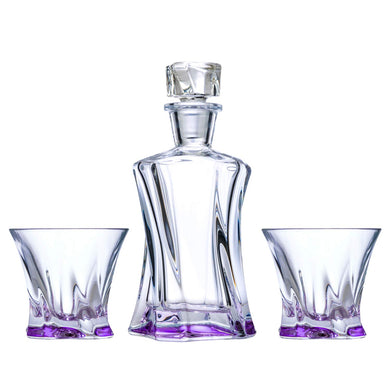Bohemia Collection Crystal 3pc Whisky Set, Decanter and 2 Glasses (Purple)