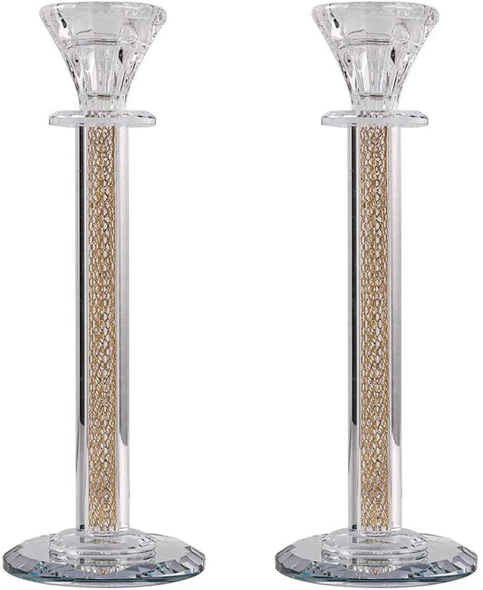 (D) Judaica Crystal Candlesticks with Inner Net Diamond Design