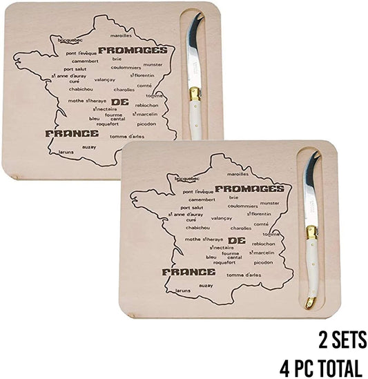 Laguiole Map of French Cheeses Cutting Board, Vintage Hand Made Cheese Knife