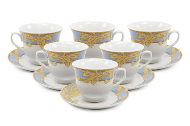 Royalty Porcelain 12-pc Tea set `Blue Acanthus`, Service for 6, Vintage Pattern