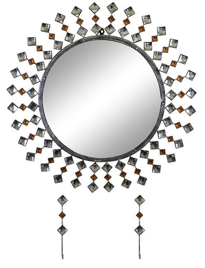 (D) Modern Round Wall Mirror with Key Chain Holders and Swarovski Crystal