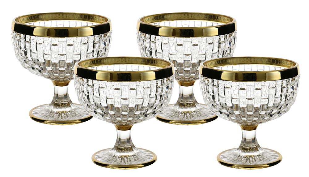 (D) Classic Desert cups 4-pc Set with 24K Gold Rim, Luxury Glassware