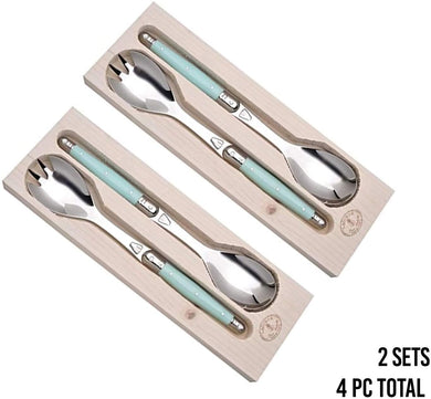 (D) Laguiole Flatware, Jean Dubost Salad Servers in a Tray 2-p 2 PACK (Blue)
