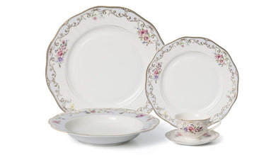 Royalty Porcelain 20-pc Dinner Set for 4, 24K Gold, Bone China (Romantic Bloom)