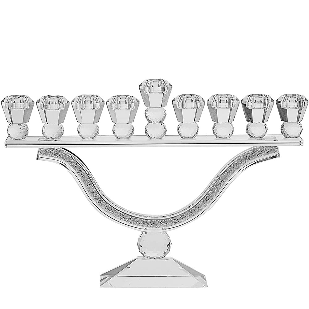 (D) Judaica Menorah for Oil with Crystal Balls Home Chanukah Decor
