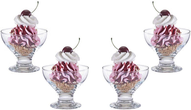Charming Ice Cream Glass Bowl, Dessert Dish or Cup 9.5 Oz, Set of (4)
