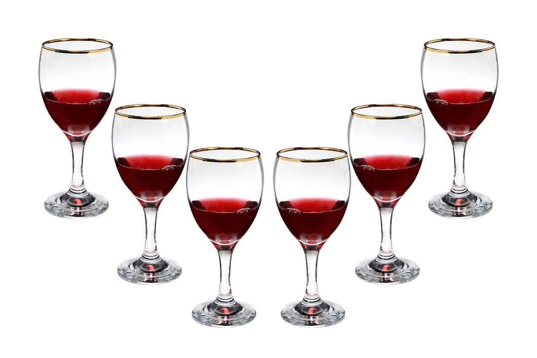Romantic Stemmed Wine Glasses 10 Oz, Modern Crystal Goblets Gold Rim Set (4)