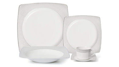 Royalty Porcelain 20-pc Dinner Set, Premium Bone China (Platinum Thread Square)