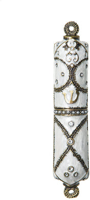 (D) Judaica White Enameled Jeweled Mezuzah with Stones for Door